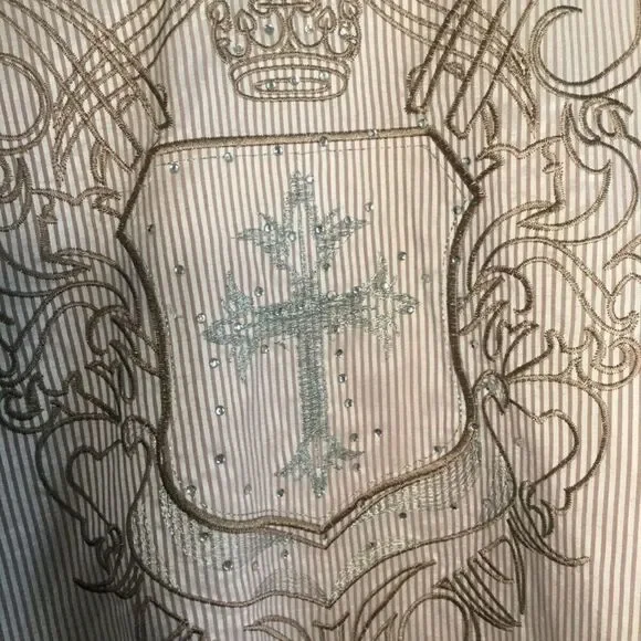 Platini Jeans Cougar Mens Stripe Western Cross Embellished Long Sleeve Shirt L - Picture 7 of 12